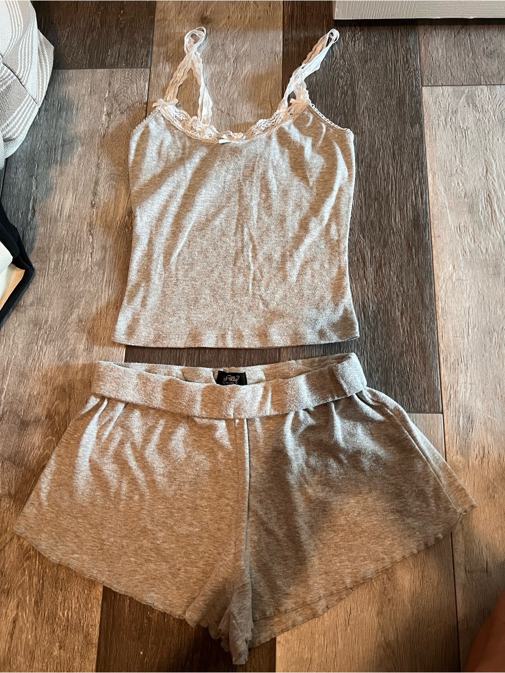 Cozy Grey Lace-Trim Cami & Shorts Set